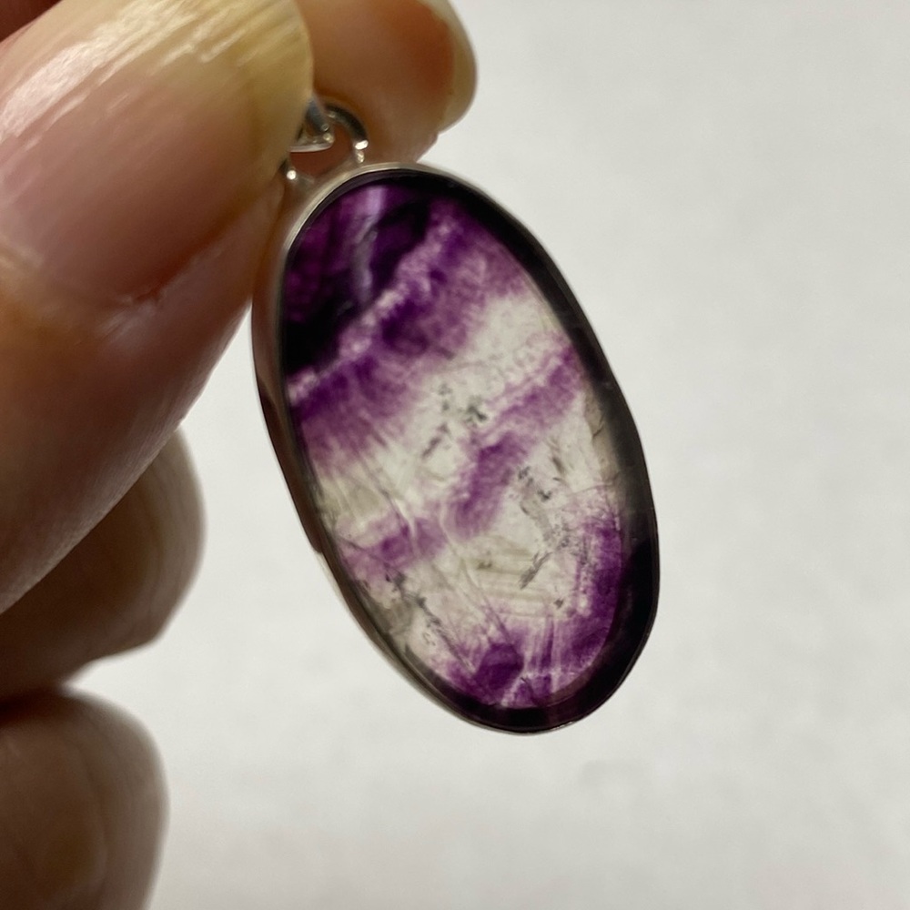🆕 Rainbow 🌈 Fluorite slide pendant 💜🤍💜 Solid Sterling Silver 925